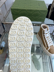 GG HIGH TOP SNEAKER IN CAMEL BROWN CANVAS WITH BEIGE FLEECE LINING
