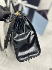 PRADA 25S BONNIE LARGE HANDBAG 38 IN BLACK GLOSSY CALFSKIN GOLD HARDWARE