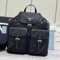 PRADA 25S MEDIUM RE-NYLON BACKPACK 39 IN BLACK WITH POUCH