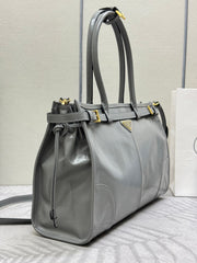 PRADA 25S BONNIE LARGE HANDBAG 38 IN GRAY GLOSSY CALFSKIN GOLD HARDWARE