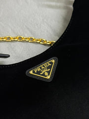 PRADA 25S MINI HOBO BAG 23 IN BLACK VELVET GOLD HARDWRE