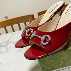 GUCCI 26S HORSEBIT HIGH-HEELED SANDALS 80 MM IN DARK RED GLOSSY CALFSKIN