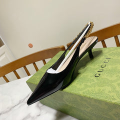 GUCCI 26S SIGNORIA SLINGBACK PUMP 50 MM IN BLACK GLOSSY CALFSKIN