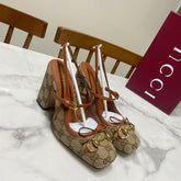 GUCCI 26S HORSEBIT SLINGBACK HEELS 105 MM IN BROWN AND BEIGE CANVAS