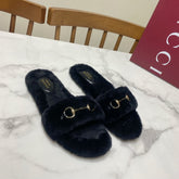 GUCCI 26S HORSEBIT MULES IN BLACK SHEARLING