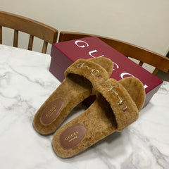 GUCCI 26S HORSEBIT MULES IN BROWN SHEARLING