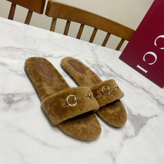 GUCCI 26S HORSEBIT MULES IN BROWN SHEARLING