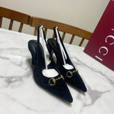 GUCCI 26S SLINGBACK HEELS 85 MM IN BLACK VELVET