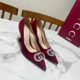 GUCCI 26S HIGH-HEELED SHOES 85 MM IN DARK RED SUEDE WITH CRYSTAL