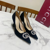 GUCCI 26S HIGH-HEELED SHOES 85 MM IN BLACK SUEDE WITH CRYSTAL
