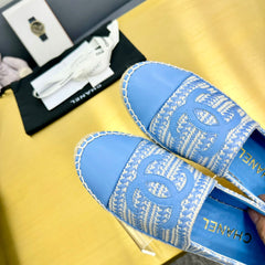 CC ESPADRILLES PLATFORM 25S IN SKY BLUE TWEED MIX CALFSKIN