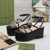 WEDGE PLATFORM IN BLACK SHEEPSKIN