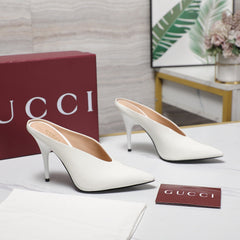 GG HEELED MULES 105 IN WHITE CALFSKIN