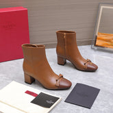 VALENTINO 25S VALET DU ROI ANKLE BOOTS 60 MM IN BROWN CALFSKIN WITH BOW