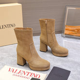 VALENTINO 25S ANKLE BOOTS WITH ZIPPER 90 MM IN LIGHT BROWN SUEDE