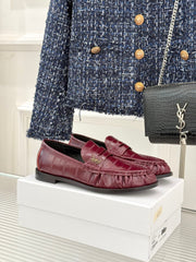 YSL 25S LOAFERS IN DARK RED EMBOSSED LAMBSKIN