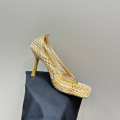 HIGH PUMP 9 CM IN GOLD METALLIZE MESH AND LEATHER