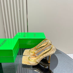 HIGH PUMP 9 CM IN GOLD METALLIZE MESH AND LEATHER