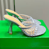 HIGH MULE 9 CM IN SILVER METALLIZE MESH AND LEATHER