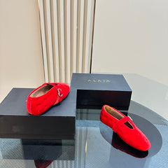 ALAIA BALLET FLATS IN CHERRY RED VELVET