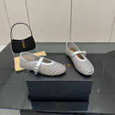 ALAIA MARY JANE FLAT 25S IN SILVER WOVEN MESH
