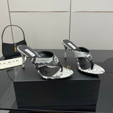 ALAIA HEELED THONG 25S IN WHITE AND BLACK LAMBSKIN SNAKE-EMBOSSED