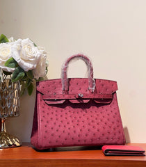 KELLY SELLIER 25 BAG IN CURRANT RED OSTRICH LEATHER WITH SILVER HARDWARE