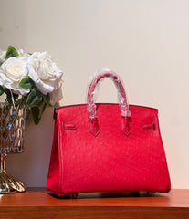 KELLY SELLIER 25 BAG IN CLASSIC RED OSTRICH LEATHER WITH GOLD HARDWARE