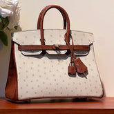 KELLY SELLIER 25 BAG IN WHITE MIX RED BROWN OSTRICH LEATHER
