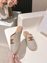 CELINE 25S LES ESPADRILLES MULE IN LIGHT GRAY CANVAS