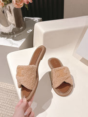 CELINE 25S LYMPIA TWISTED SANDAL IN BEIGE SPONGE FABRIC