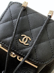 CHANEL 25S MINI BUCKET BAG 12 IN BLACK CALFSKIN GOLD HARDWARE