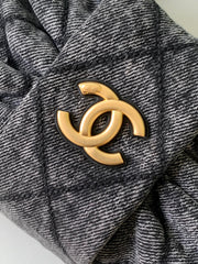 CHANEL 25S MAXI BOW BAG 26 IN DARK GREY DENIM WITH GOLD HARDWARE