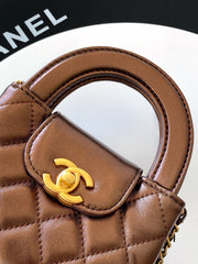 CHANEL 25S MINI KELLY BAG 13 IN BROWN METALLIC LAMBSKIN WITH GOLD HARDWARE