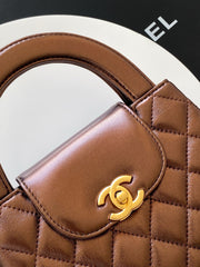 CHANEL 25S MINI KELLY BAG 19 IN BROWN METALLIC LAMBSKIN WITH GOLD HARDWARE