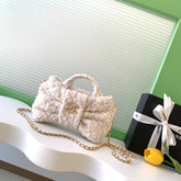 CHANEL 25S BOW BAG 26 IN CREAM WHITE TWEED WITH GOLD HARDWARE