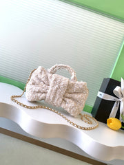 CHANEL 25S BOW BAG 26 IN CREAM WHITE TWEED WITH GOLD HARDWARE