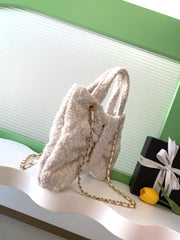 CHANEL 25S BOW BAG 38 IN CREAM WHITE TWEED WITH GOLD HARDWARE