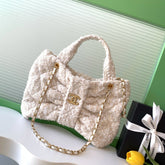 CHANEL 25S BOW BAG 38 IN CREAM WHITE TWEED WITH GOLD HARDWARE