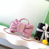 CHANEL 25S BOW BAG 26 IN PINK TWEED WITH GOLD HARDWARE
