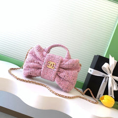 CHANEL 25S BOW BAG 26 IN PINK TWEED WITH GOLD HARDWARE