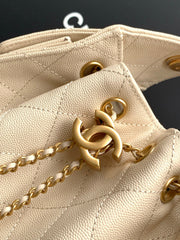 CHANEL 25S HOBO BAG 22 IN LIGHT BEIGE CAVIAR LEATHER WITH GOLD HARDWARE
