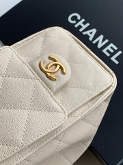 CHANEL 25S HOBO BAG 22 IN LIGHT BEIGE CAVIAR LEATHER WITH GOLD HARDWARE