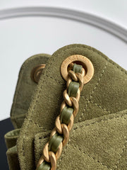 CHANEL 25S HOBO BAG 22 IN MOSS GREEN SUEDE WITH GOLD HARDWARE