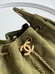 CHANEL 25S HOBO BAG 22 IN MOSS GREEN SUEDE WITH GOLD HARDWARE