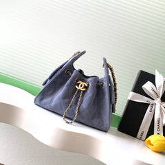 CHANEL 25S HOBO BAG 22 IN BLUE GRAY SUEDE WITH GOLD HARDWARE