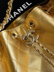 CHANEL 25S HOBO BAG 40 IN METALLIC GOLD CAVIAR LEATHER
