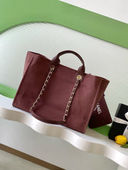 CHANEL 25S TOTE BAG 38 IN DARK RED CANVAS