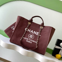 CHANEL 25S TOTE BAG 38 IN DARK RED CANVAS