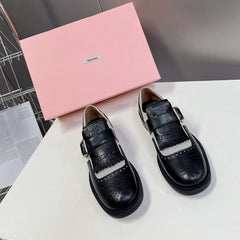 UNIQUE THICK-SOLED OXFORD SHOES BLACK MIX CREAM CALFSKIN